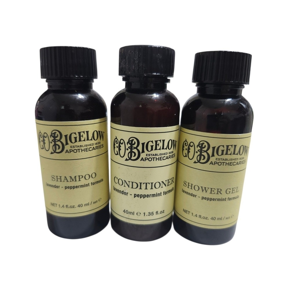 C.O. Bigelow Lavender Peppermint Travel Set Shampoo Conditioner Shower Gel 1.4oz